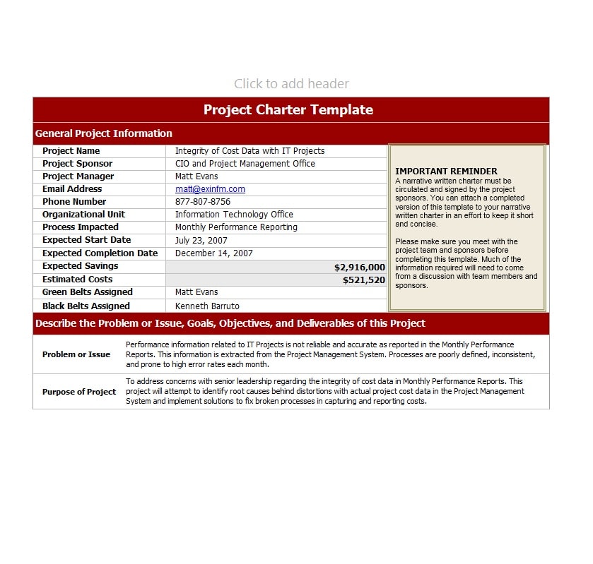 Detail Contoh Project Charter Sederhana Nomer 24