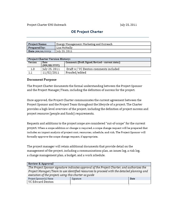 Detail Contoh Project Charter Sederhana Nomer 34