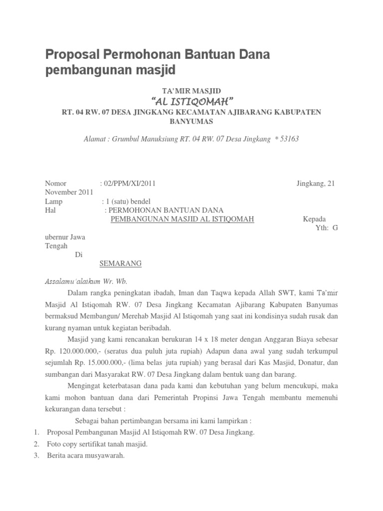 Detail Contoh Proposal Bantuan Dana Pembangunan Nomer 8