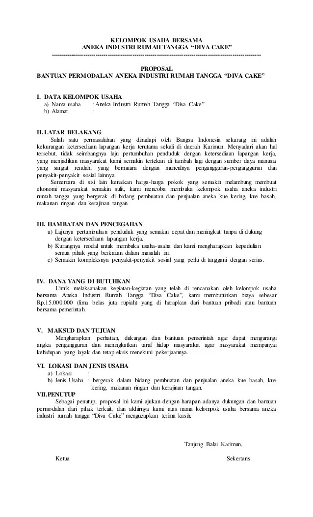 Detail Contoh Proposal Bantuan Modal Usaha Perorangan Doc Nomer 13