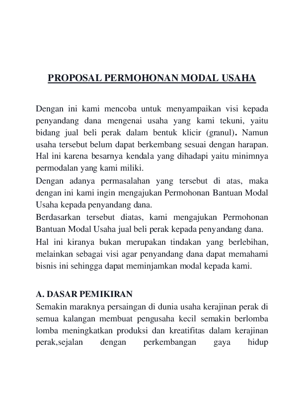 Detail Contoh Proposal Bantuan Modal Usaha Perorangan Doc Nomer 27