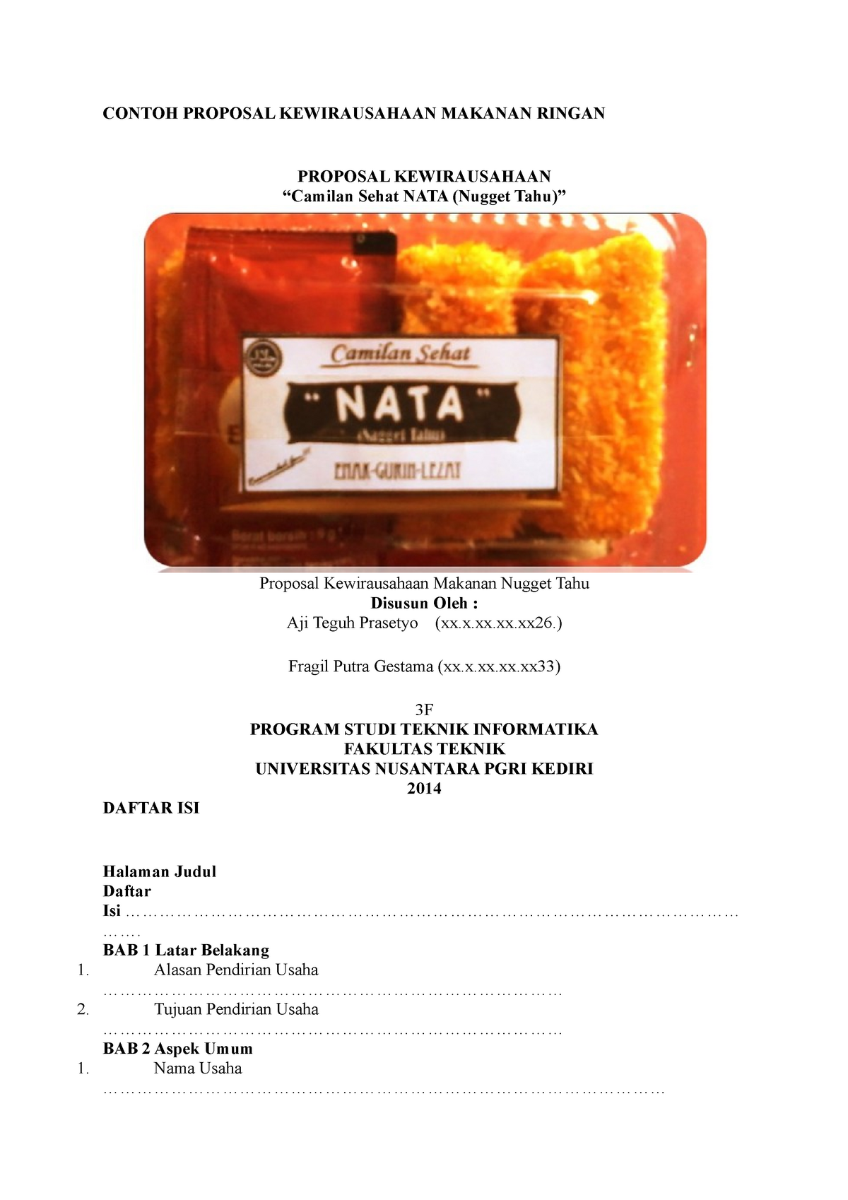 Detail Contoh Proposal Kewirausahaan Makanan Nomer 6