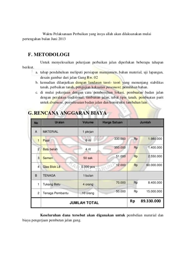 Detail Contoh Proposal Perbaikan Jalan Nomer 18