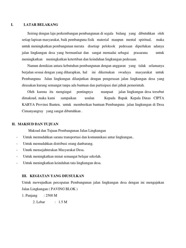 Detail Contoh Proposal Perbaikan Jalan Nomer 20