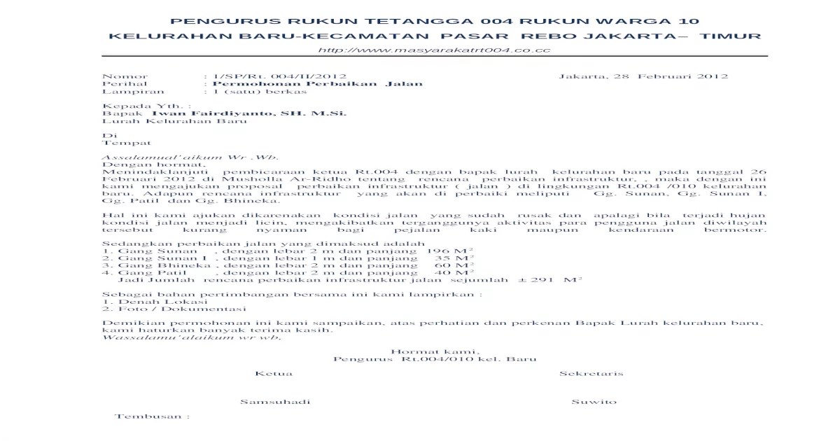 Detail Contoh Proposal Perbaikan Jalan Lingkungan Rt Nomer 29