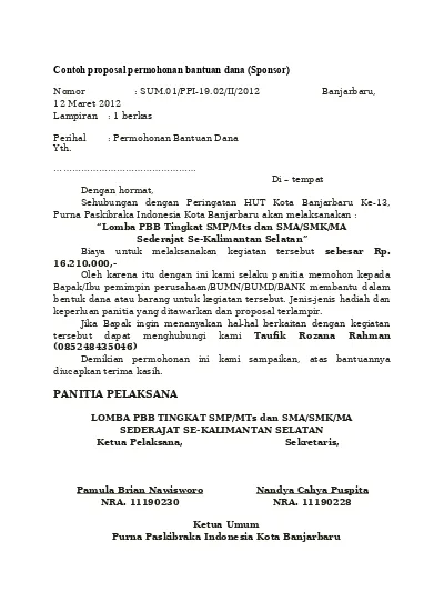 Detail Contoh Proposal Permohonan Bantuan Nomer 17