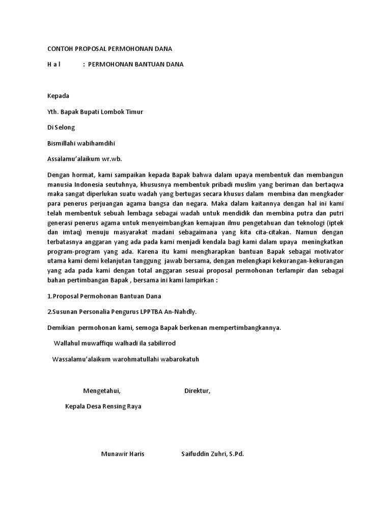 Detail Contoh Proposal Permohonan Bantuan Nomer 4