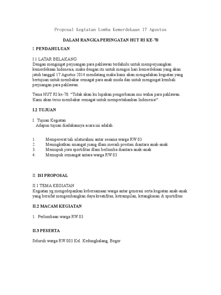 Detail Contoh Proposal Singkat 17 Agustus Nomer 33