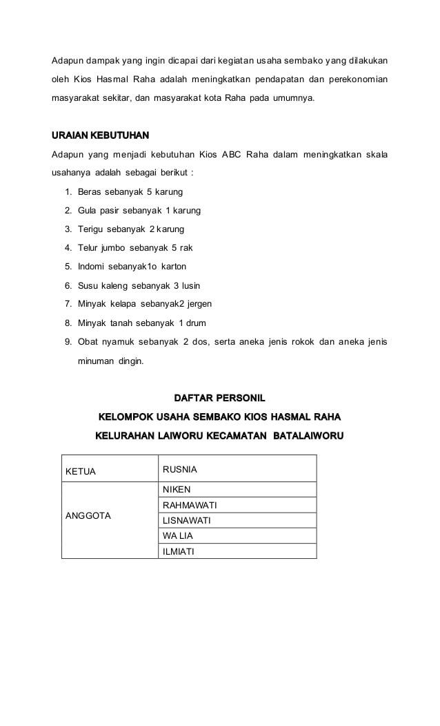 Download Contoh Proposal Usaha Dagang Sembako Nomer 16