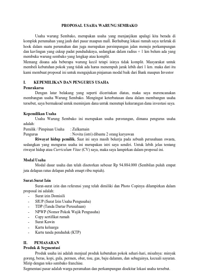 Detail Contoh Proposal Usaha Dagang Sembako Nomer 8