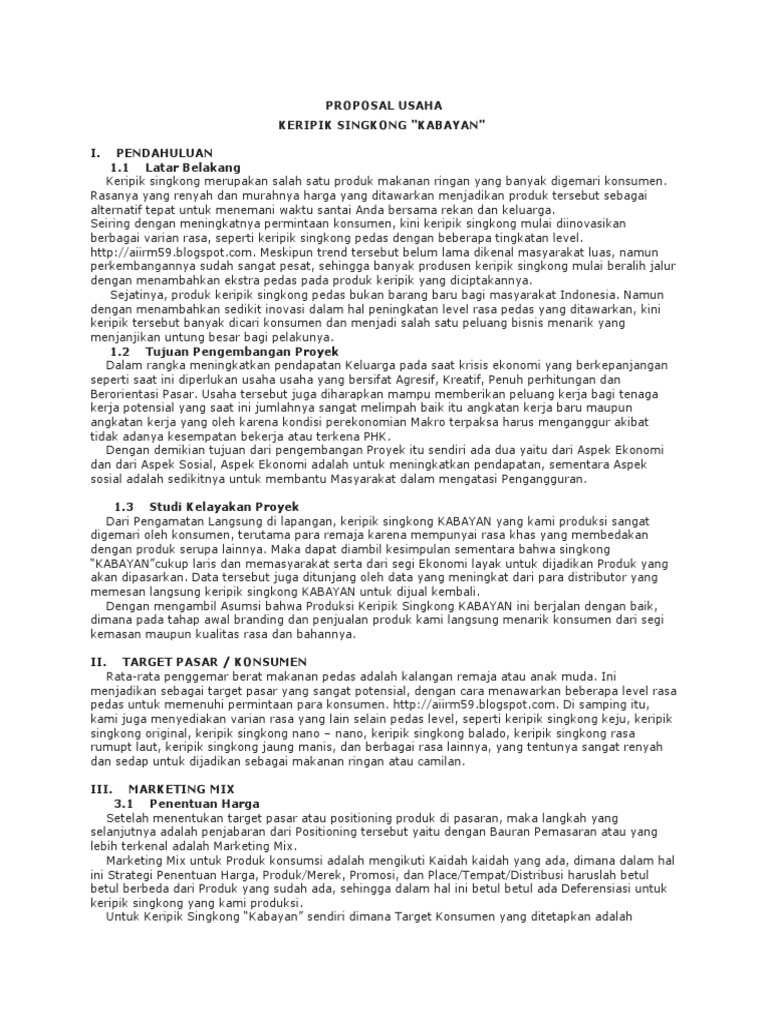 Detail Contoh Proposal Usaha Keripik Singkong Lengkap Nomer 4