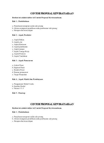 Detail Contoh Proposal Wirausaha Nomer 5