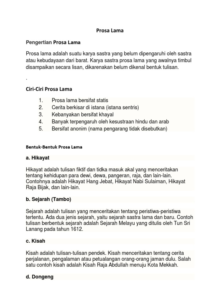 Detail Contoh Prosa Lama Nomer 17