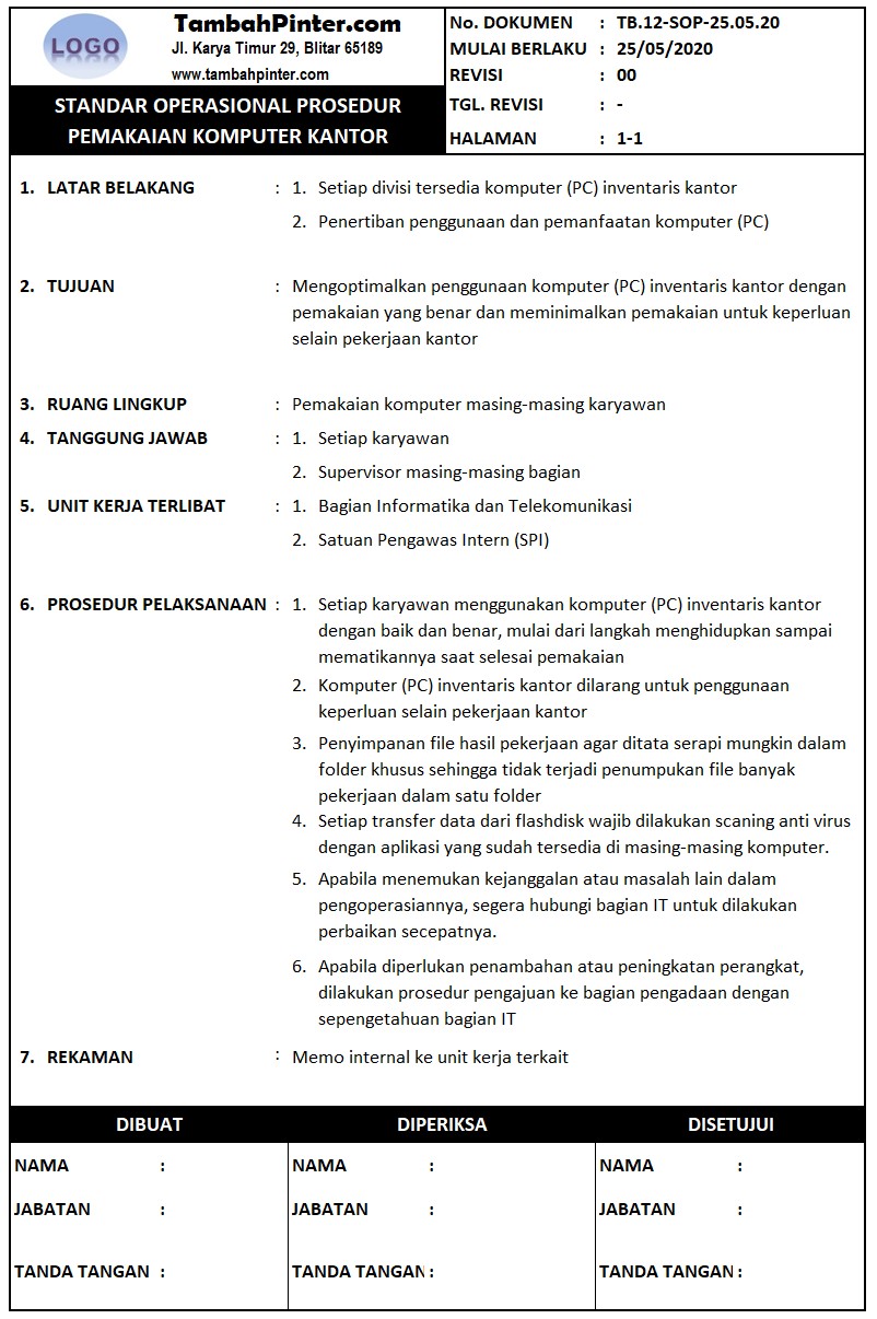 Detail Contoh Prosedur Kerja Nomer 3