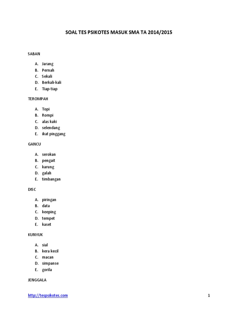 Detail Contoh Psikotes Sma Nomer 6