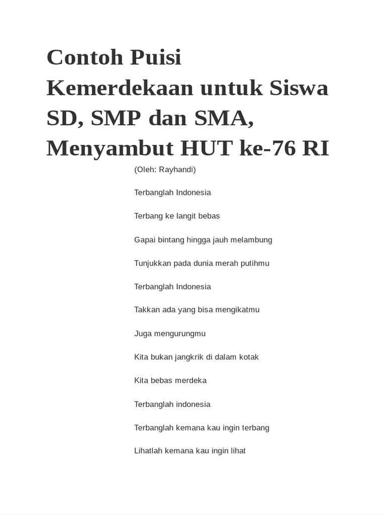 Detail Contoh Puisi Kemerdekaan Singkat Nomer 55