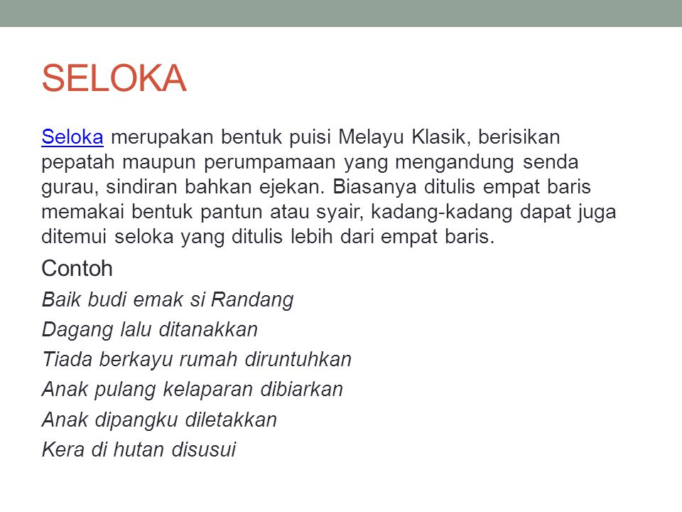 Detail Contoh Puisi Seloka Nomer 24