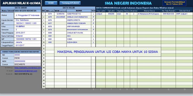 Detail Contoh Raport K13 Nomer 28