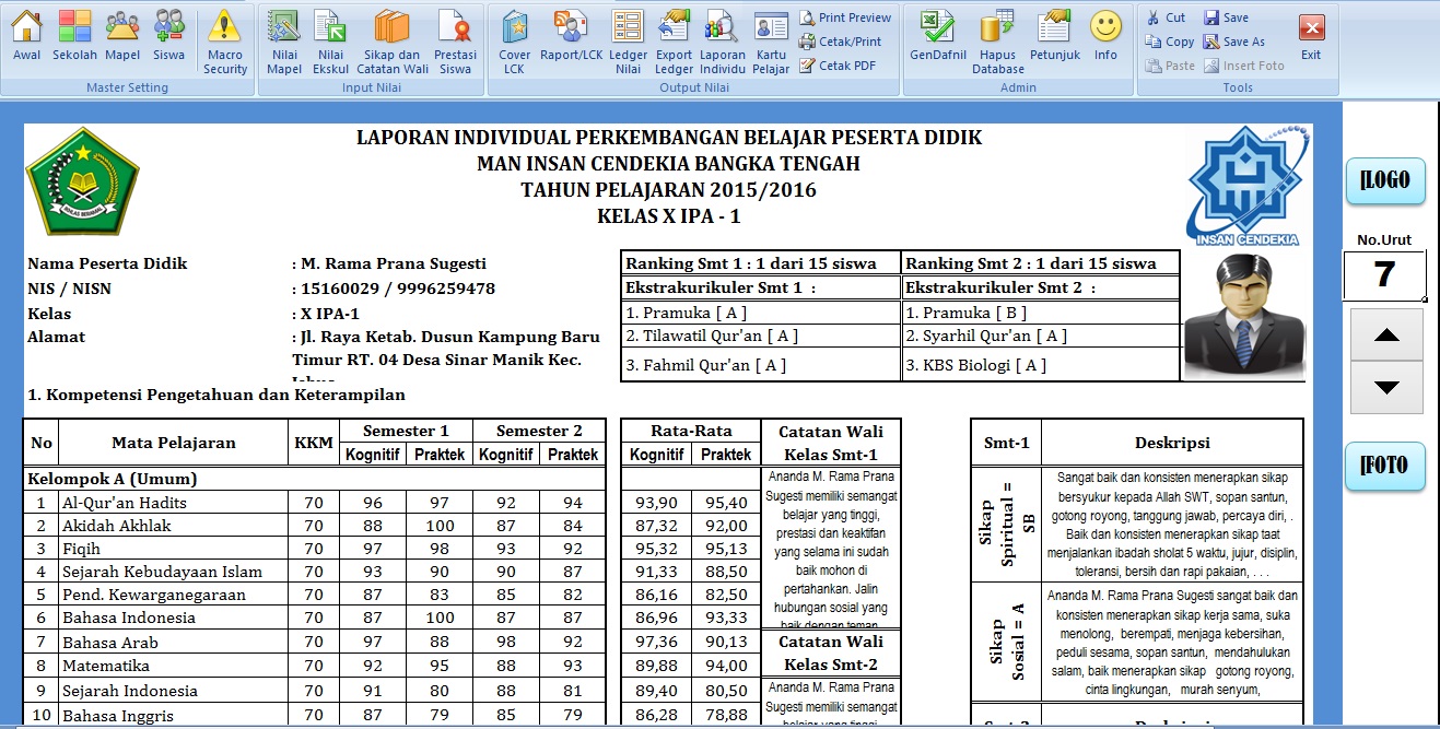 Detail Contoh Raport K13 Nomer 49