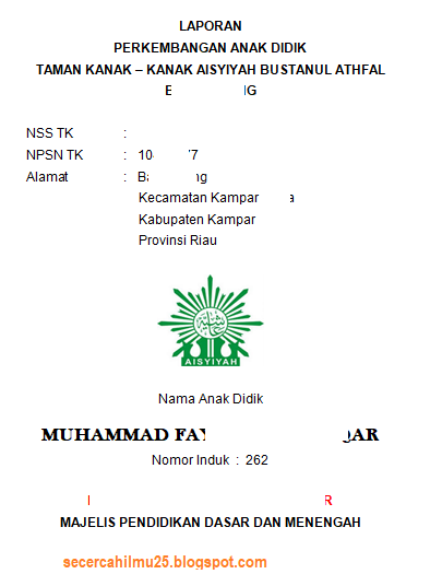 Detail Contoh Raport Paud 2019 Nomer 21