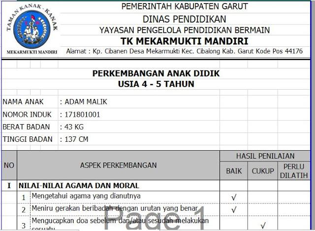 Detail Contoh Raport Raudhatul Athfal Nomer 5