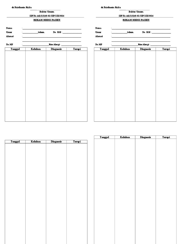 Contoh Rekam Medis Praktek Pribadi - KibrisPDR