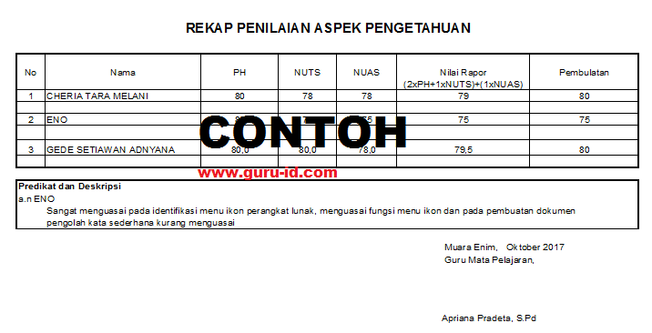 Detail Contoh Rekap Nilai Nomer 30