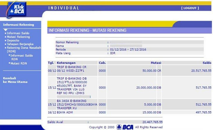 Detail Contoh Rekening Bank Nomer 20