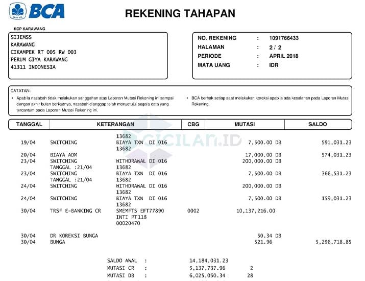 Download Contoh Rekening Koran Bca Nomer 5