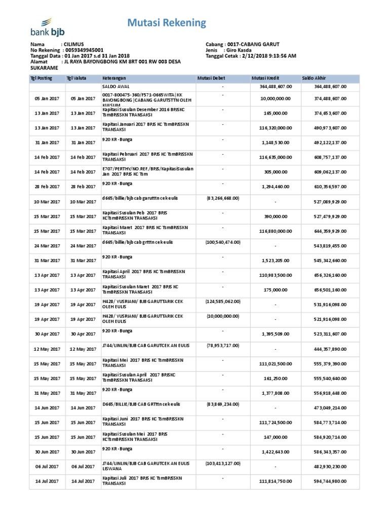 Detail Contoh Rekening Koran Bni Nomer 30