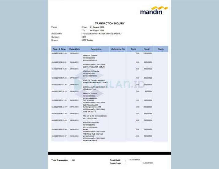 Detail Contoh Rekening Mandiri Nomer 14