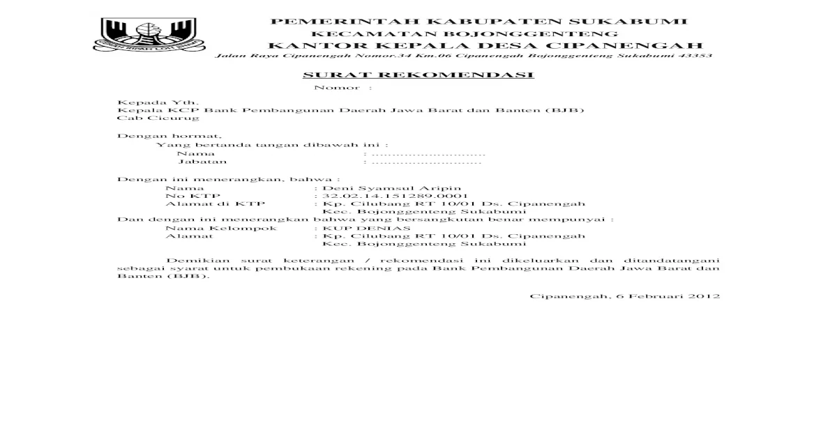 Detail Contoh Rekomendasi Buka Rekening Bank Nomer 12