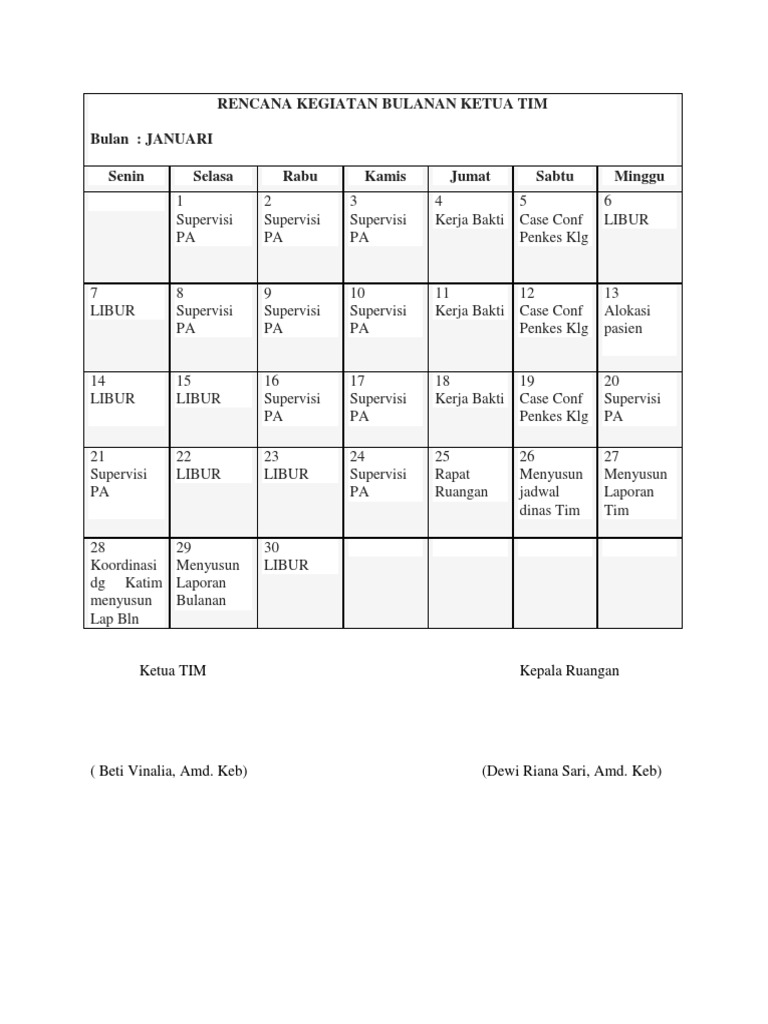 Detail Contoh Rencana Kerja Bulanan Nomer 25