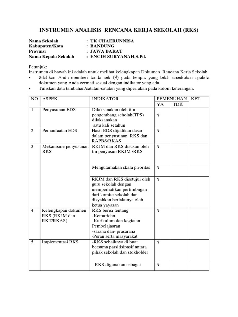 Detail Contoh Rencana Kerja Sekolah Nomer 24