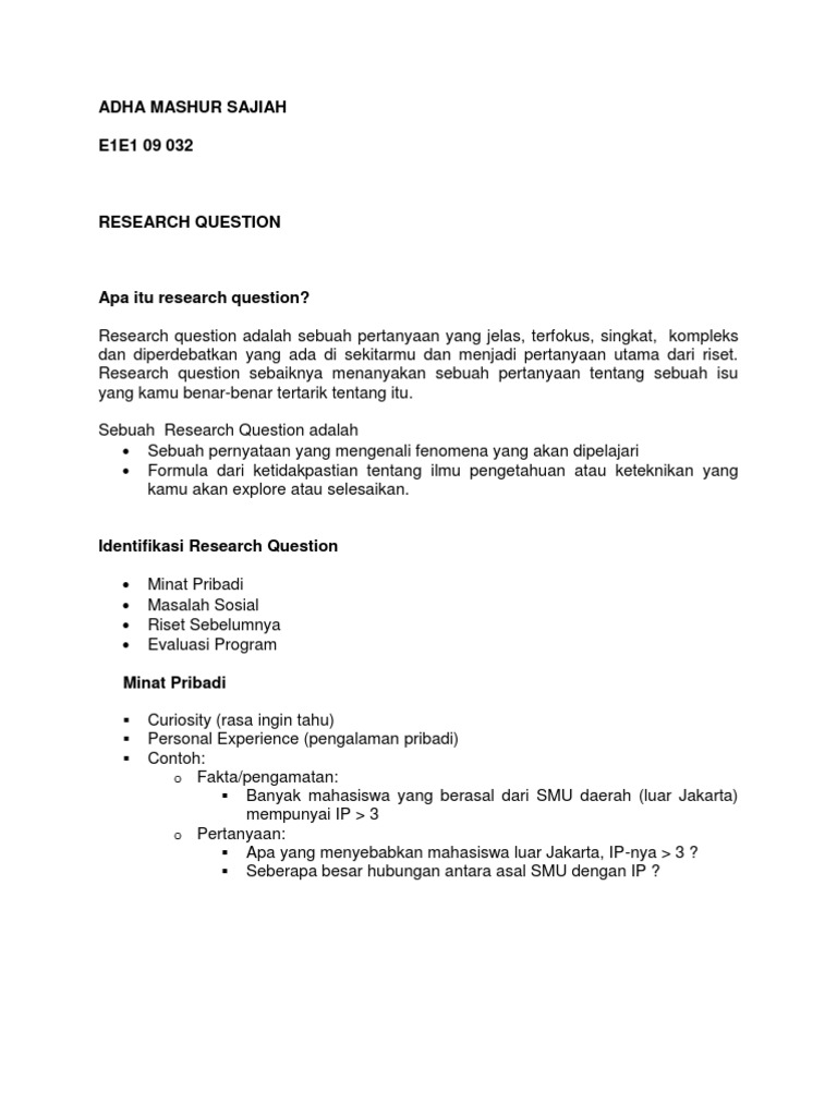 Contoh Research Question - KibrisPDR