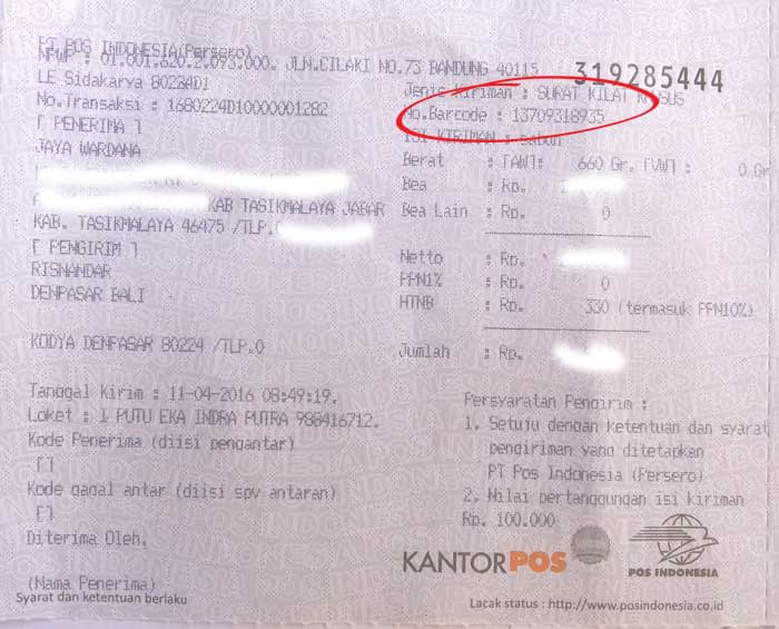 Detail Contoh Resi Pos Indonesia Nomer 35