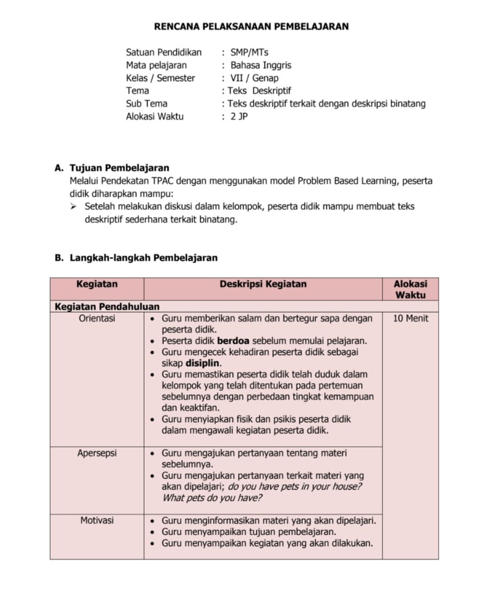 Detail Contoh Rpp 1 Lembar Nomer 14