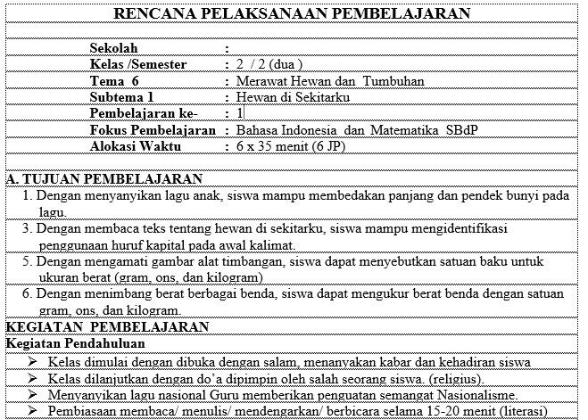 Detail Contoh Rpp 1 Lembar Sd Nomer 4