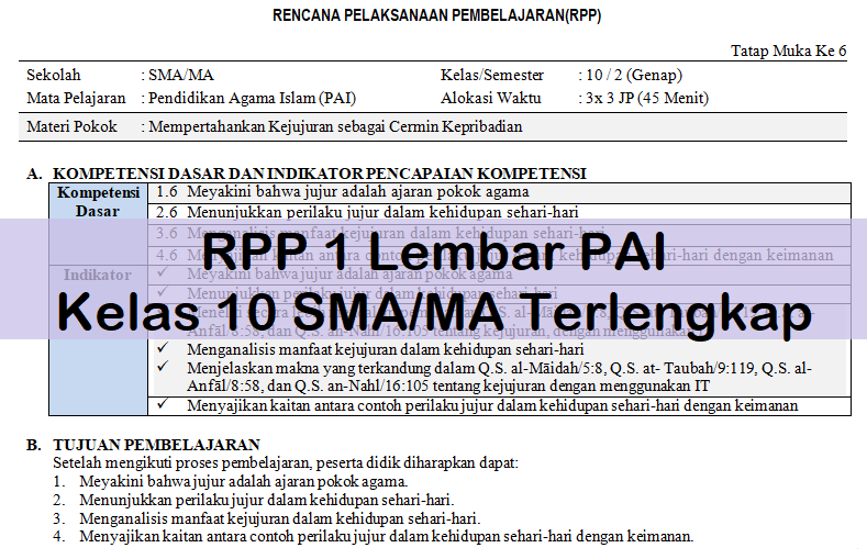 Detail Contoh Rpp 1 Lembar Sma Nomer 6