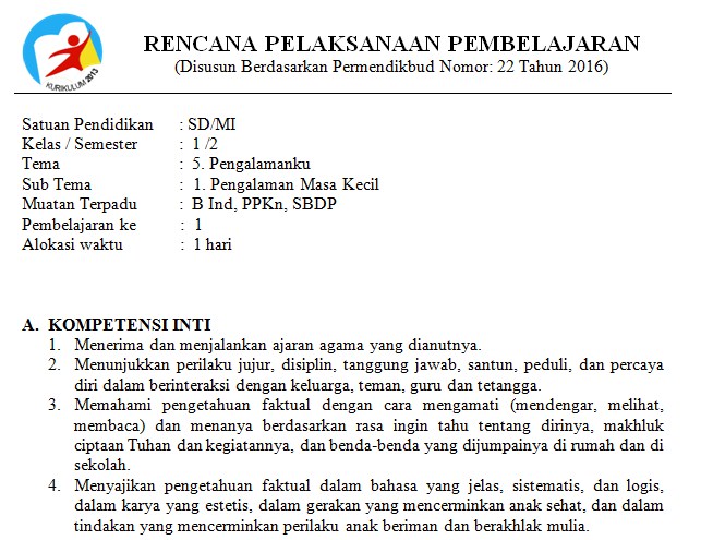 Detail Contoh Rpp Kelas 1 Nomer 21