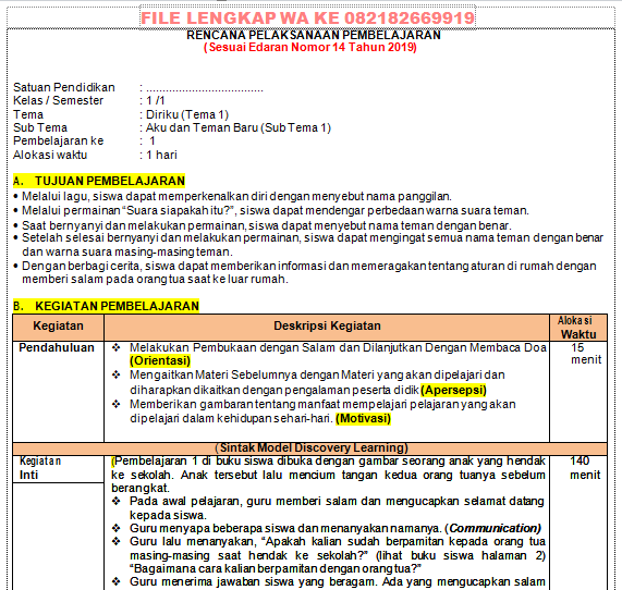 Detail Contoh Rpp Kelas 1 Nomer 33