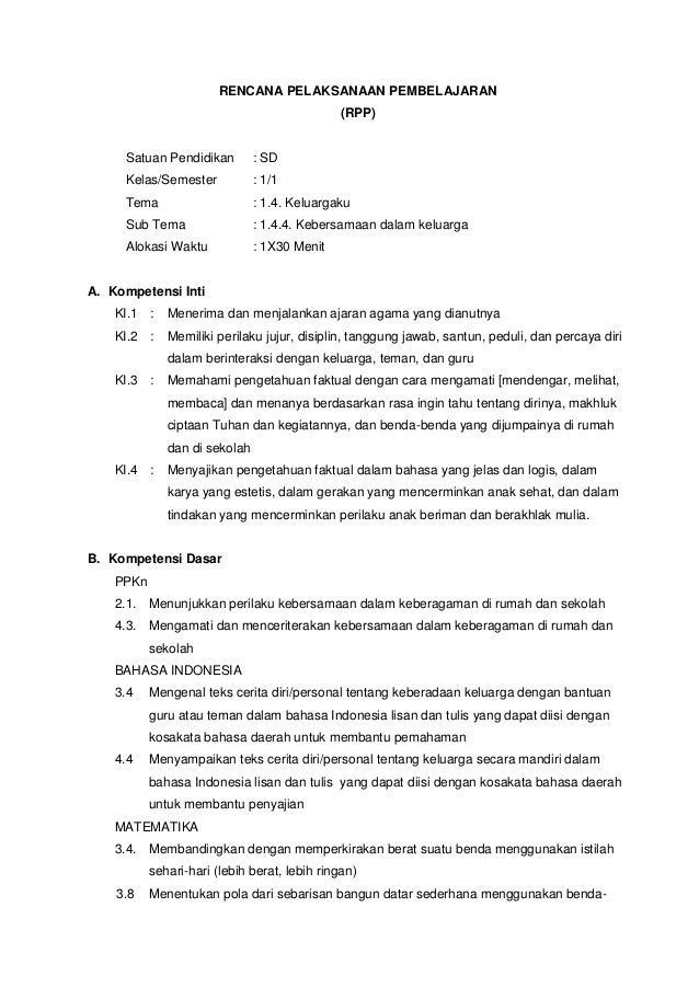 Detail Contoh Rpp Kelas 1 Nomer 6