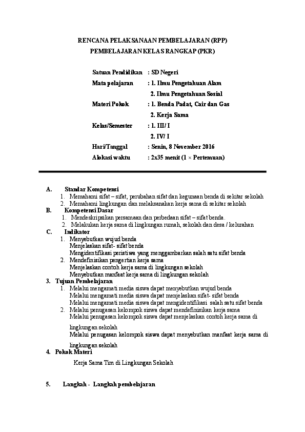 Contoh Rpp Kelas Rangkap - KibrisPDR