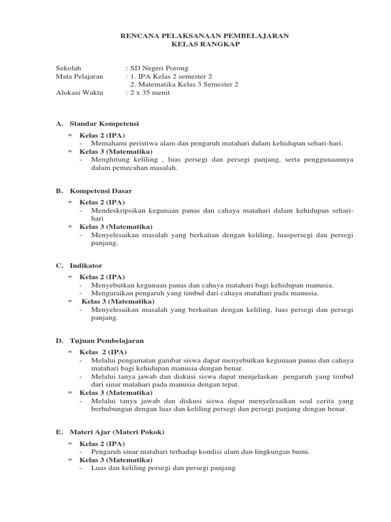 Detail Contoh Rpp Kelas Rangkap Model 221 Nomer 14