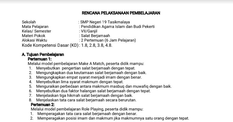 Contoh Rpp Pai Smp 1 Lembar - KibrisPDR