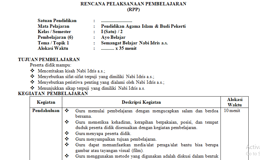 Detail Contoh Rpp Pai Smp 1 Lembar Nomer 2