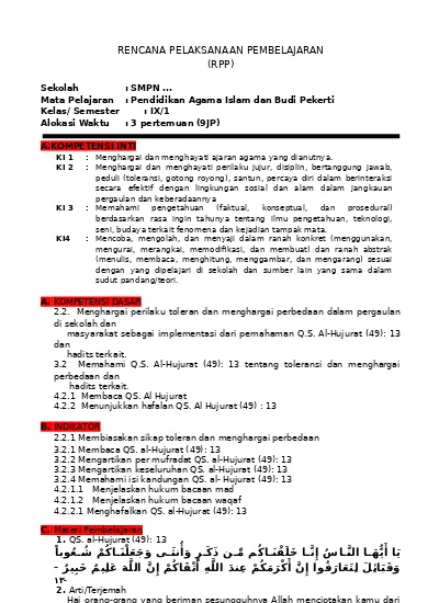Detail Contoh Rpp Pai Smp 1 Lembar Nomer 16