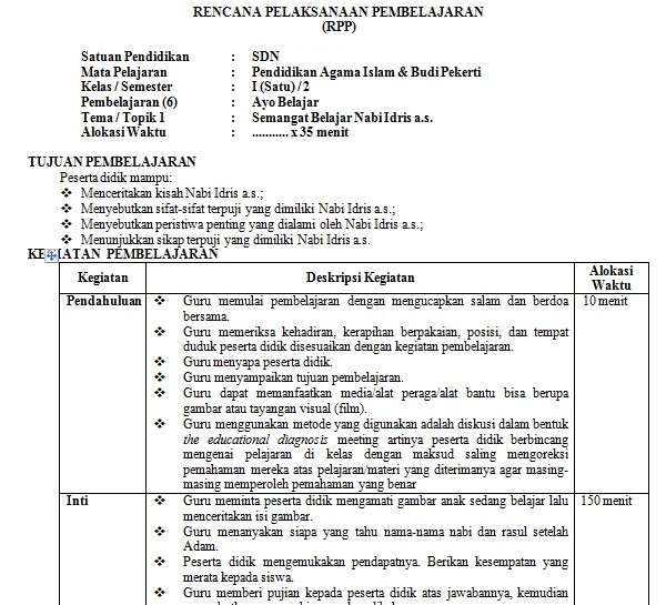 Detail Contoh Rpp Pai Smp 1 Lembar Nomer 17