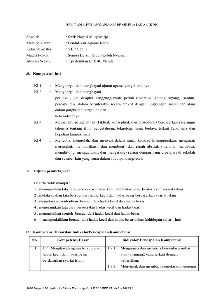 Detail Contoh Rpp Pai Smp 1 Lembar Nomer 21