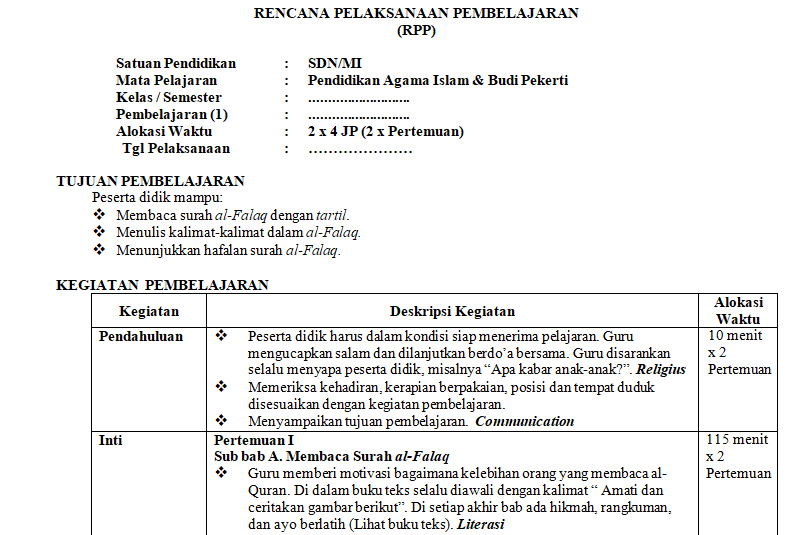 Detail Contoh Rpp Pai Smp 1 Lembar Nomer 4